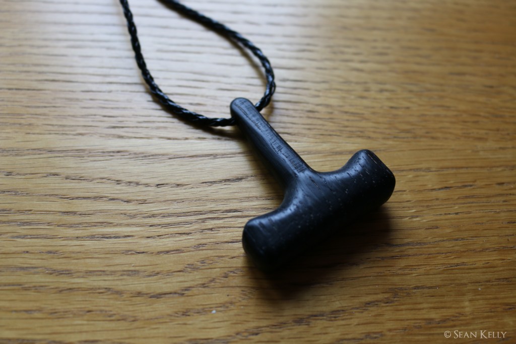 mjolnir hammer ebonised oak pendant sean kelly odinns grove talisman pagan shamanic  carving folk art crafts