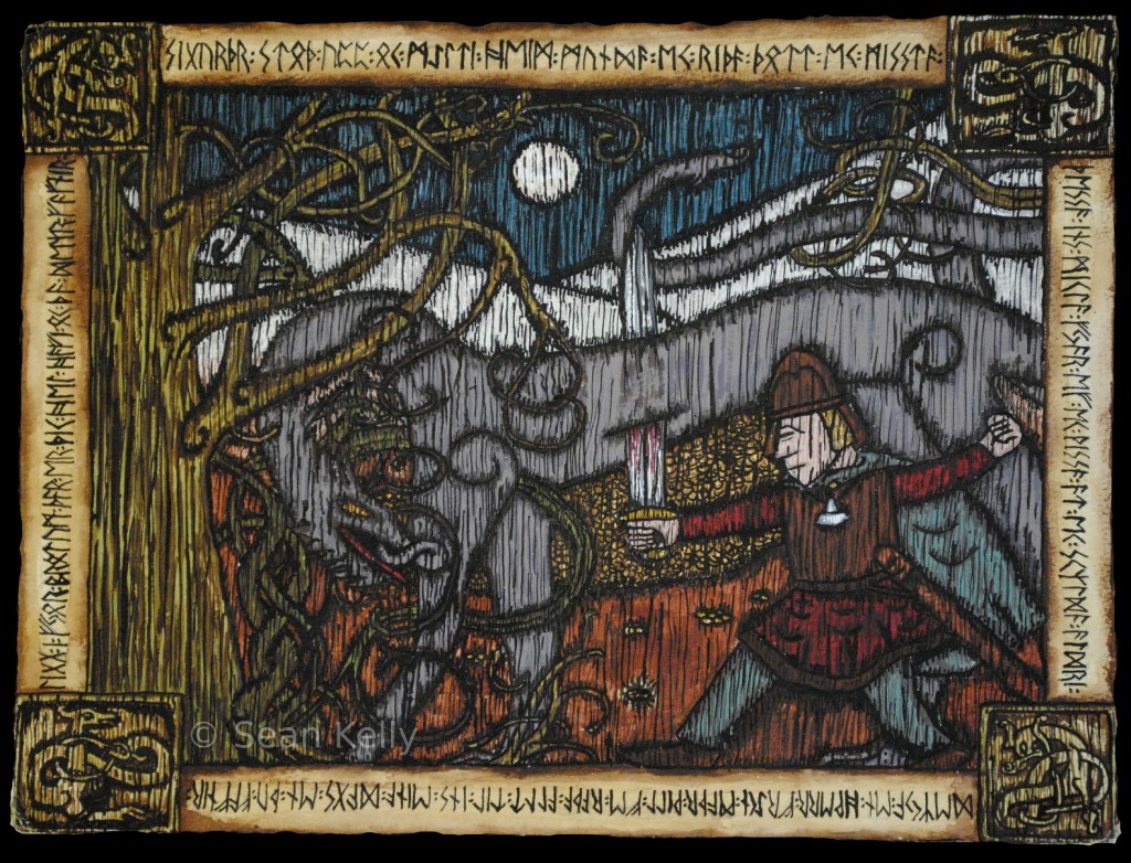 sigurd siegfried fafnir dragonslaying dragon saga edda niebelungenlied volsungs volsungasaga xanten sword moon urnes runes futhark