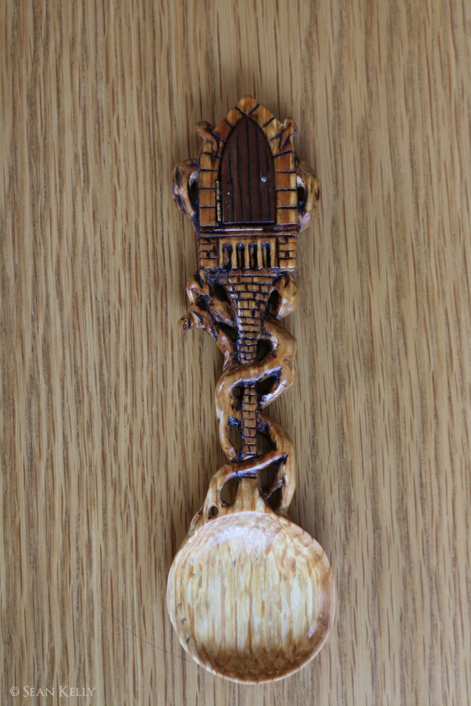 spoon carving door fairy door castle gothic fantasy art roots apple wood woodcarving woodwork sean kelly odinns grove folk arts and crafts