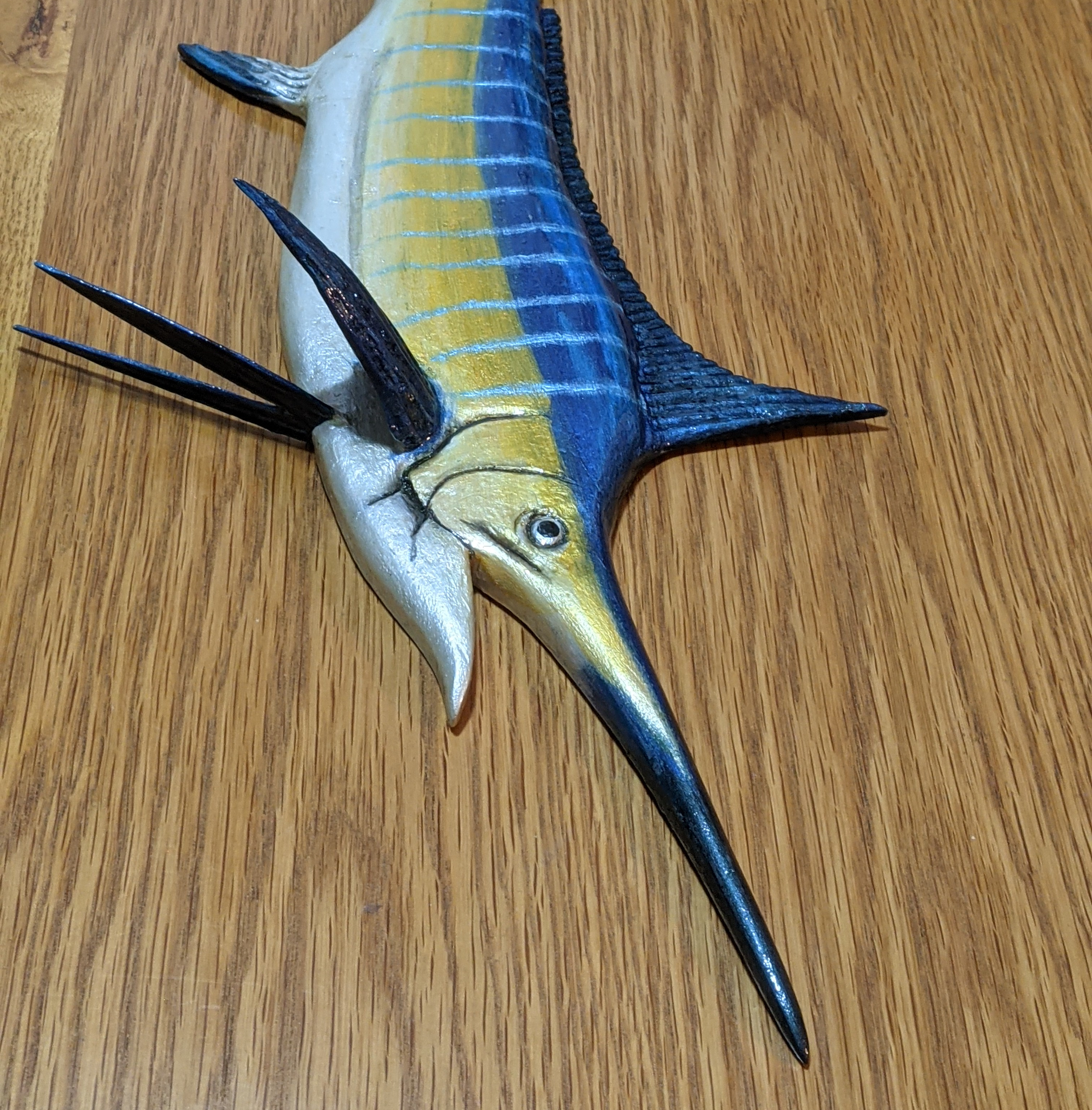 blue marlin commission carving oak painted with acrylic fish carving carved fish nature carving
